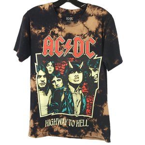 ACDC AC/DC Highway To Hell T Shirt Adult S Tie Dye Metal Rock Black Bleach Wash